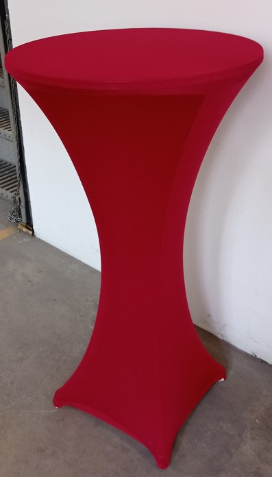 Red tablecloths for standing tables rental in Milan Italy